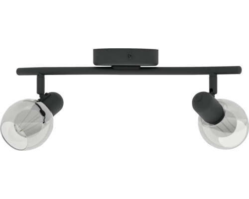 Plafondlamp met twee transparante glazen bollen