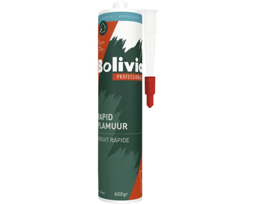 Bolivia Professional Rapid Plamuur op acrylbasis in een koker van 600 gram met spuitmond.