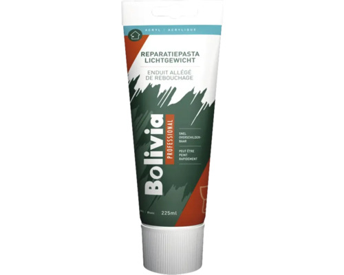 Bolivia Professional lichtgewicht reparatiepasta op acrylbasis in een tube van 225 milliliter, snel overschilderbaar.