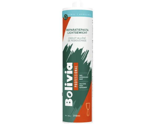 Bolivia Professional reparatiepasta lichtgewicht koker, 310 milliliter, wit, acryl, snel overschilderbaar.