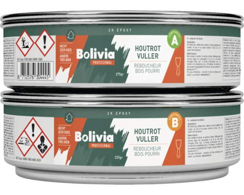 Bolivia Professional 2K Epoxy Houtrotvuller set bestaande uit Component A en Component B voor het repareren van houtrot.