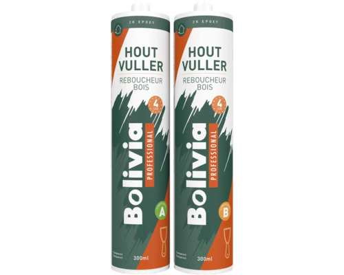Bolivia Professional 2-componenten epoxy houtvuller, transparant, twee kokers component A en B, elk 300 milliliter.