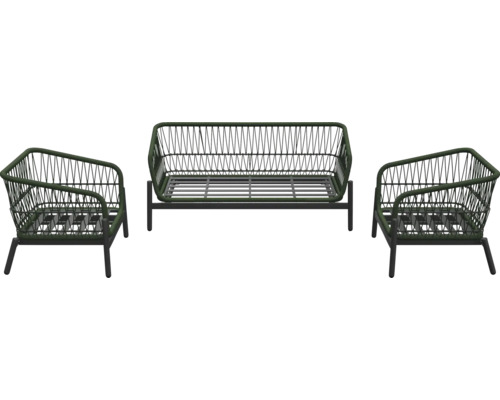 Tuinmeubelset bestaande uit een bank en twee fauteuils met draadframe