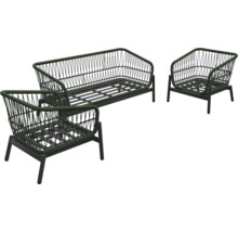 Tuinmeubelset bestaande uit een bank en twee stoelen met touwbespanning