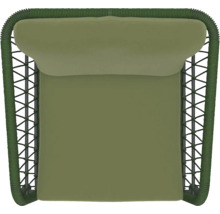 Bovenaanzicht van een groene fauteuil met frame