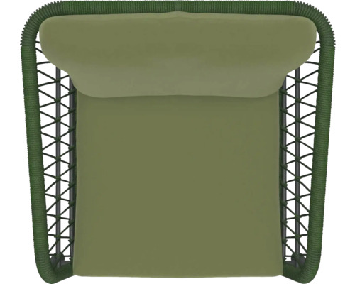 Bovenaanzicht van een groene fauteuil met frame