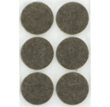 Zes ronde viltglijders voor het beschermen van vloeren en meubels.