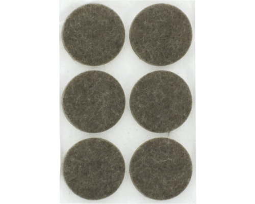 Zes ronde viltglijders voor het beschermen van vloeren en meubels.