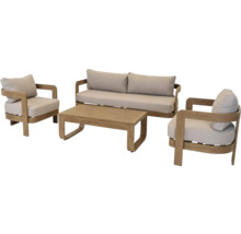 Tuinmeubelset met bank, stoelen en tafel van hout