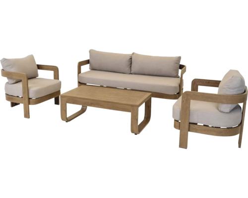 Tuinmeubelset met bank, stoelen en tafel van hout