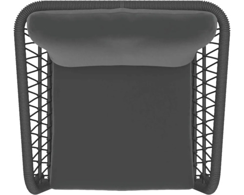 Bovenaanzicht van een grijze tuinstoel met gevlochten frame