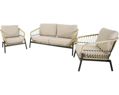 Tuinmeubelset bestaande uit een bank en twee fauteuils met koordbespanning