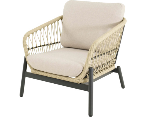 Tuinstoel met koordbespanning, zit- en rugkussens