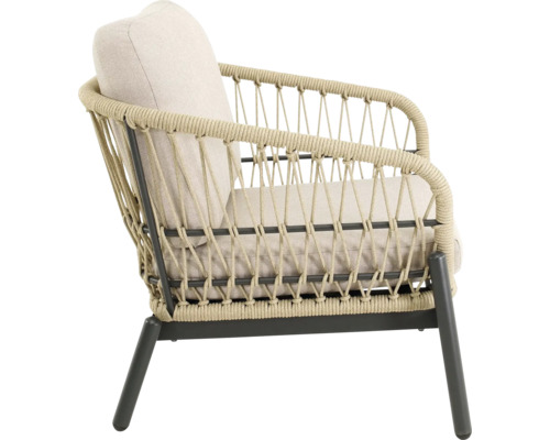 Tuinstoel met touwvlechtwerk en zitkussen