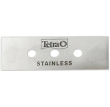 Tetra reservemesje van roestvrij staal voor aquariumschraper met drie gaten en Tetra Logo.