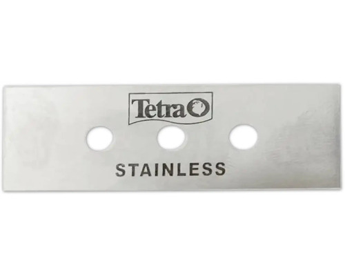 Tetra reservemesje van roestvrij staal voor aquariumschraper met drie gaten en Tetra Logo.