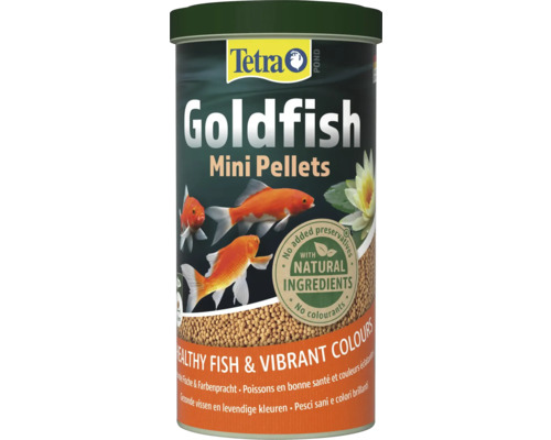 Tetra Goldfish Mini Pellets, visvoer voor goudvissen in de vijver, met natuurlijke ingrediënten, zonder conserveermiddelen en kleurstoffen.