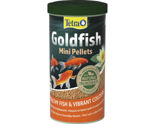 Tetra Pond Goldfish Mini Pellets vijvervisvoer met natuurlijke ingrediënten zonder conserveermiddelen en kleurstoffen.