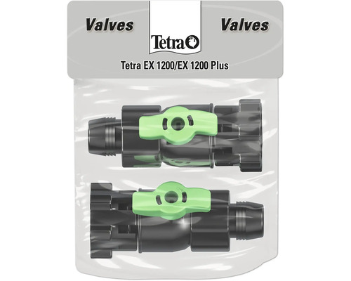 Tetra kunststof aquariumkranen met groene hendels voor de buitenfilters EX 1200 en EX 1200 Plus, set van 2 stuks.