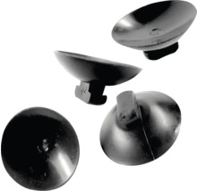 Zwarte kunststof zuignappen met gleufkop voor bevestiging op gladde oppervlakken.