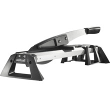 Wolfcraft laminaatsnijder van metaal en kunststof in zilver en zwart met handgreep en stevig onderstel.