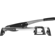 Laminaatsnijder met hefboomgreep en aluminium frame voor nauwkeurige sneden.