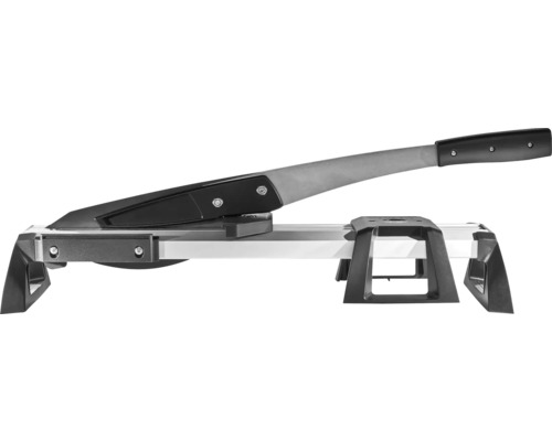 Laminaatsnijder met hefboomgreep en aluminium frame voor nauwkeurige sneden.