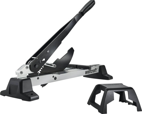 Wolfcraft laminaatsnijder met lange handgreep en aparte materiaalsteun.