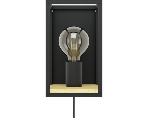 Wandlamp met gloeilamp in een zwart frame