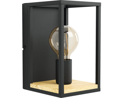 Wandlamp met frame, lichtbron en houten plank