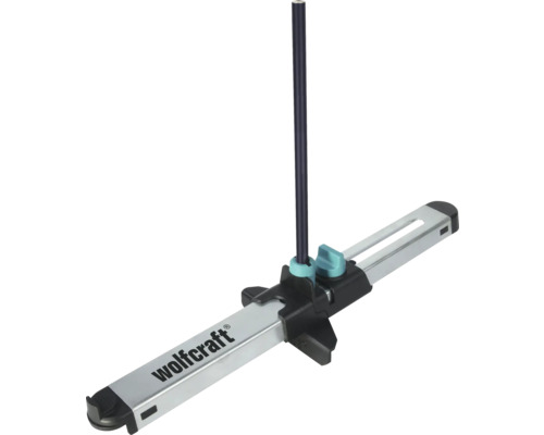 Wolfcraft parallelgeleider en aftekenhulp van aluminium en kunststof met een potlood.