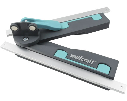 Wolfcraft zwaaihaak voor verstekken met uitschuifbare metalen geleiders en vergrendelingshendel.