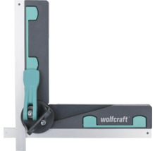 Wolfcraft zwaaihaak en verstekbak van kunststof en metaal voor het meten en overbrengen van hoeken, Wolfcraft Logo