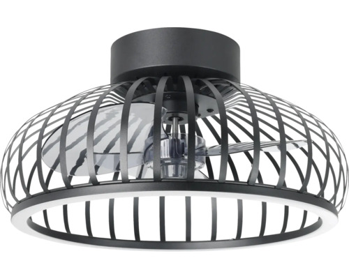 EGLO Plafondventilator Mogano zwart Ø 43 cm Plafondventilator met licht en kooiconstructie