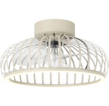 Plafondventilator met lampenkap van metalen stijlen