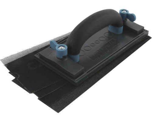 wolfcraft handschuurmachine met ergonomische handgreep en schuurgaas voor gipsplaten en renovatie