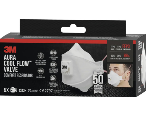 3M Aura Cool Flow Ventiel comfort ademhalingsmasker, FFP3-bescherming