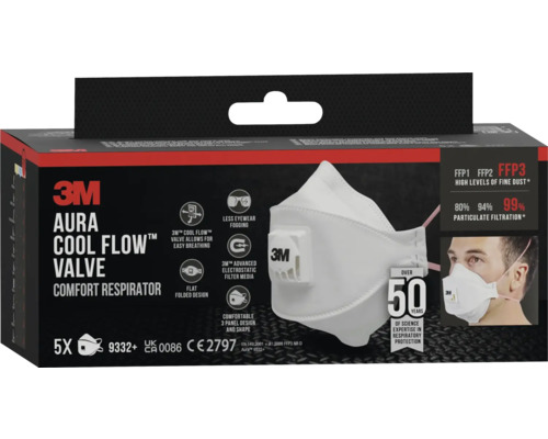 3M Aura Cool Flow Valve comfortademhalingsmasker, FFP3-bescherming