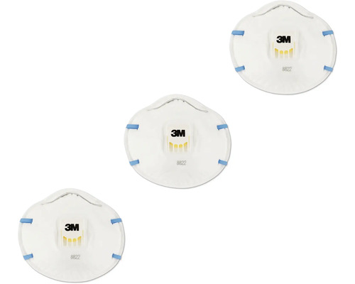 Drie 3M ademhalingsmaskers van het type 8822
