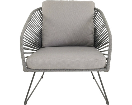 LESLI LIVING Loungestoel Izumi grijs Tuinstoel met kussen en touwbespanning