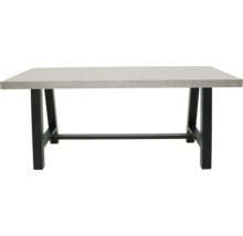 Eettafel met betonnen blad en zwart metalen frame