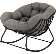 Grijze schommelstoel met stalen frame en kussen