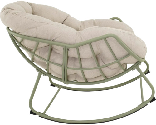 Schommelstoel met metalen frame en stoffen kussens