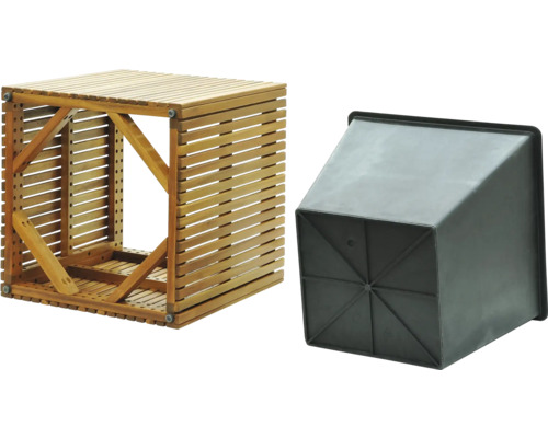 Houten bloemenkruk met kunststof inzet