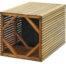 Houten box met lamellenstructuur voor buitenopslag