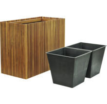 Houten plantenbak met twee planteninzetstukken