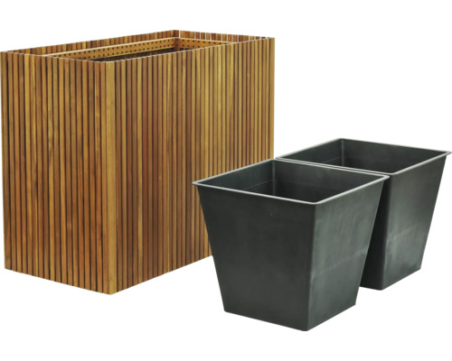 Houten plantenbak met twee planteninzetstukken