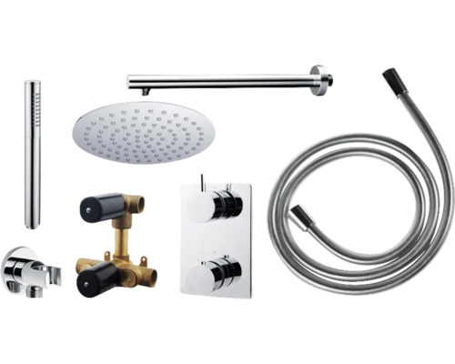 Douchearmatuurset met hoofddouche, handdouche, doucheslang en thermostaat