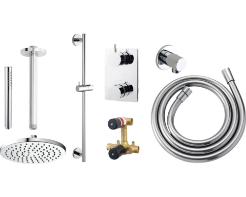 Douchesysteem met hoofddouche, handdouche, douchestang, thermostaat en doucheslang