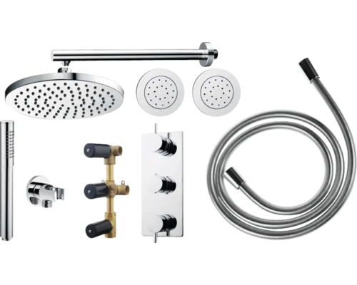 Douchearmatuur set met hoofddouche, handdouche en thermostaat
